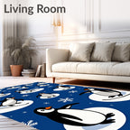 Playful Penguins on Ice Snowflakes Rug