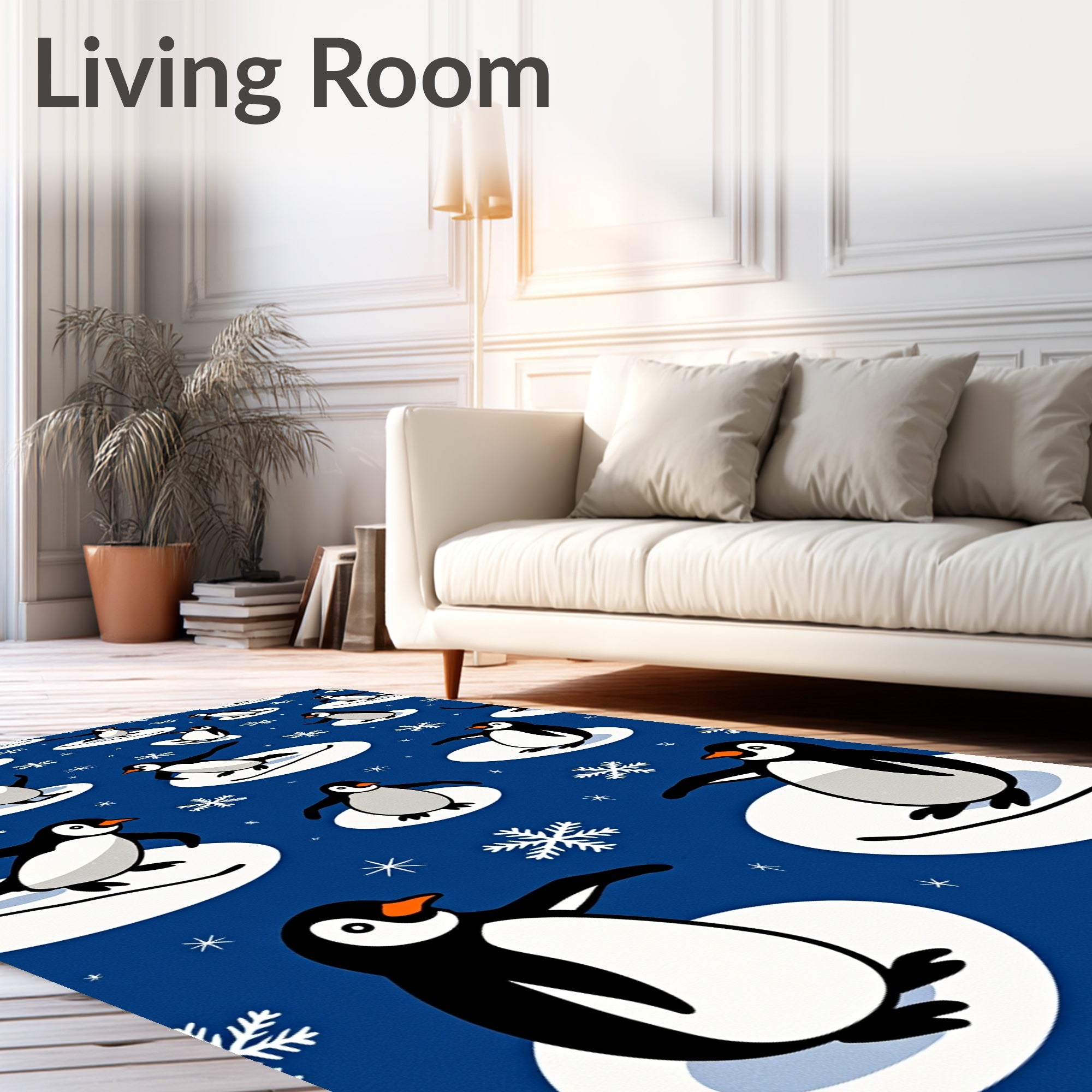 Playful Penguins on Ice Snowflakes Rug