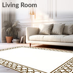 Rich Brown Interlocking Geometric Border Rug
