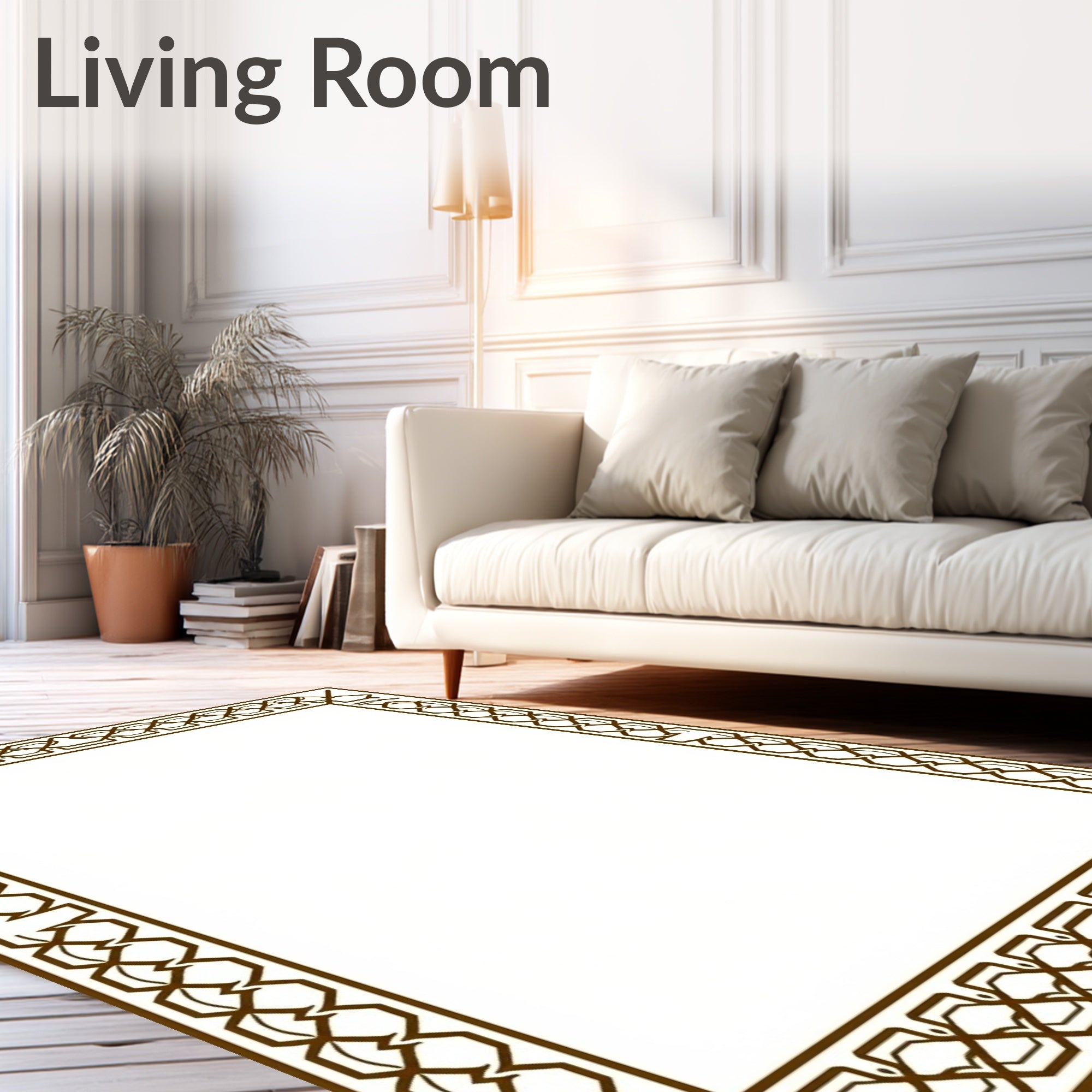 Rich Brown Interlocking Geometric Border Rug
