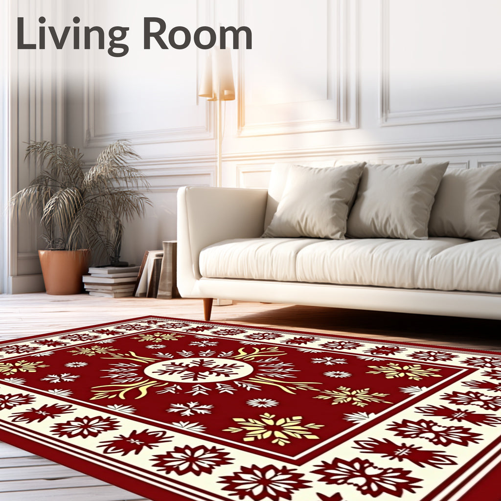 Crimson Snowflake Border Medallion Rug