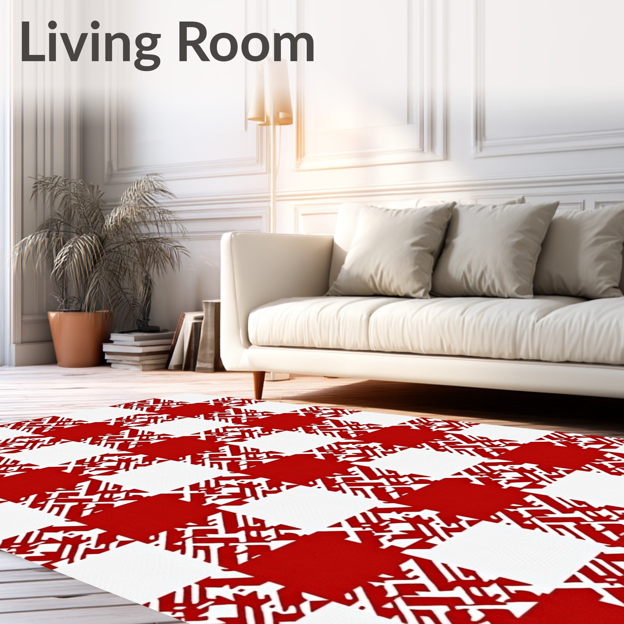 Bold Red White Abstract Checkered Rug