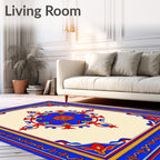 Bold Blue Red Floral Medallion Border Rug