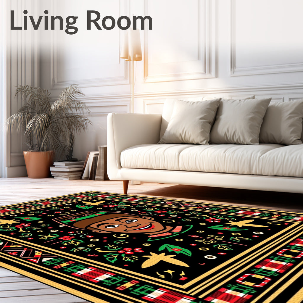 Colorful Tribal Portrait Floral Border Rug