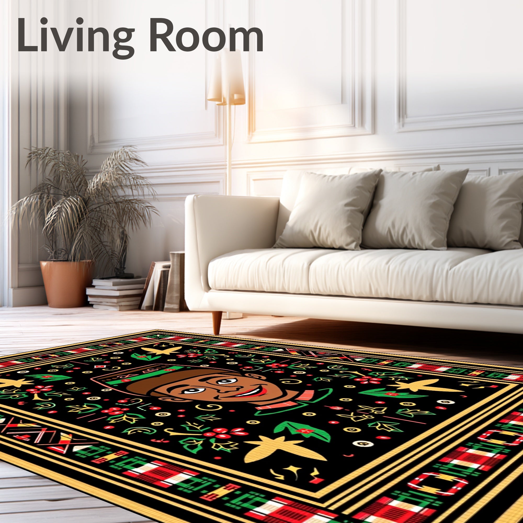 Colorful Tribal Portrait Floral Border Rug