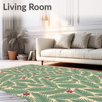 Green Palm Leaf With Red Flower Rug