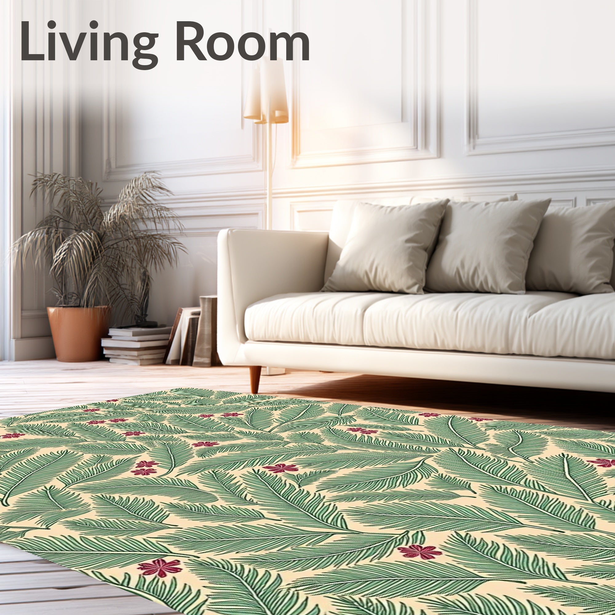 Green Palm Leaf With Red Flower Rug