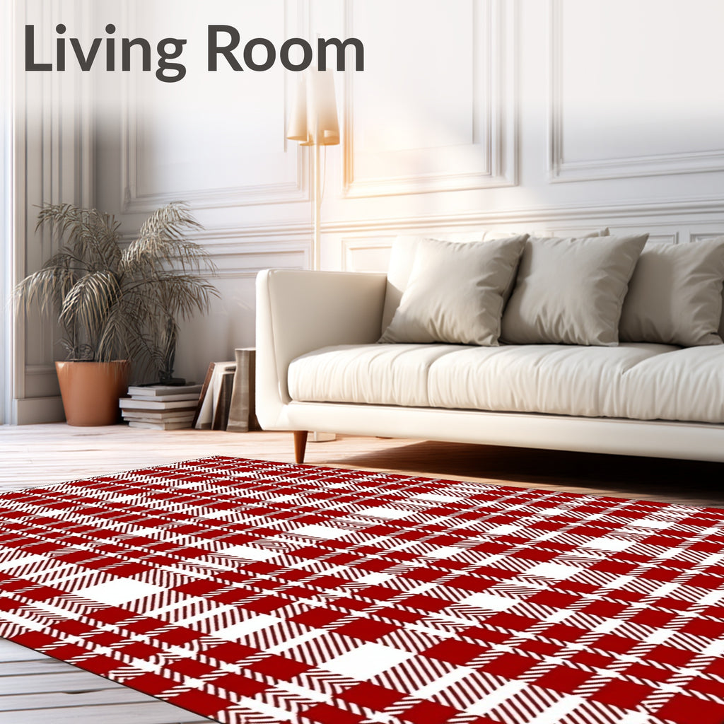 Classic Red White Tartan Check Rug