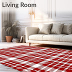 Classic Red White Tartan Check Rug