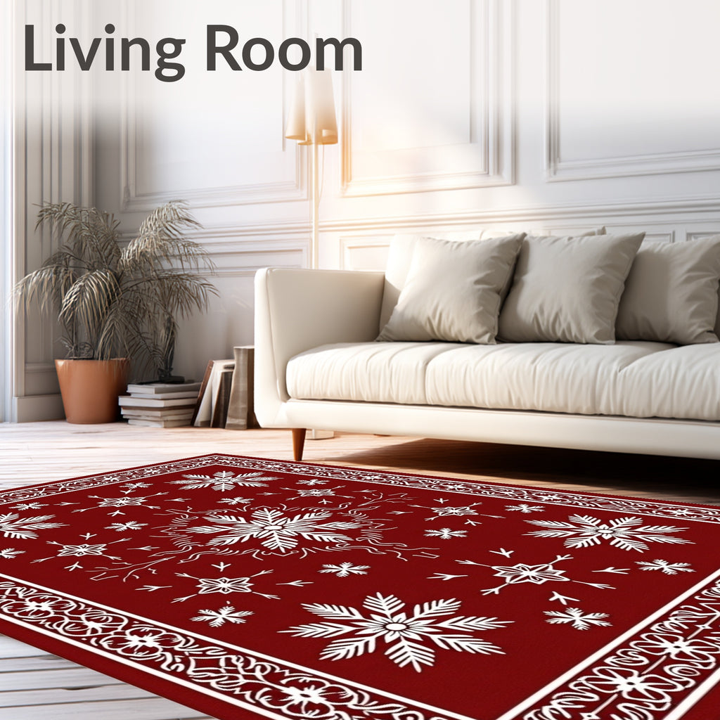 Crimson Snowflake Medallion Border Rug