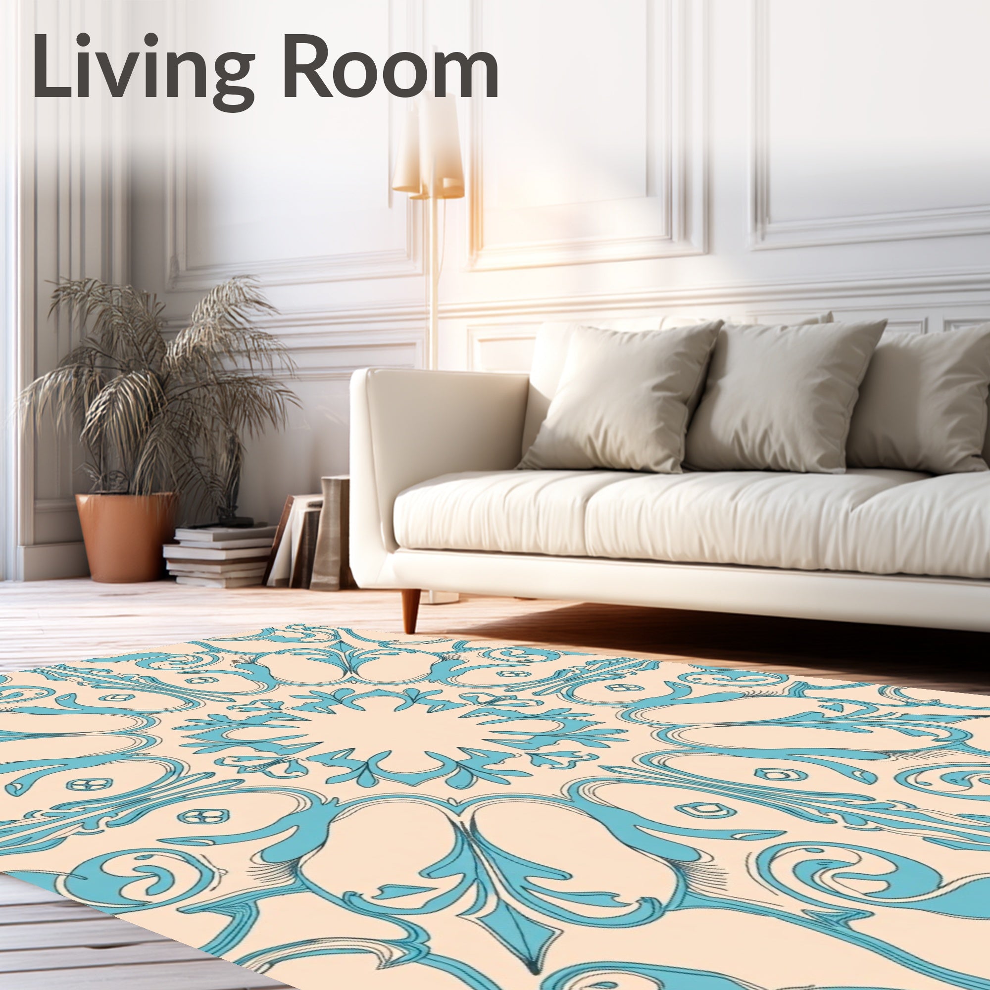 Azure Cream Floral Symmetry Rug