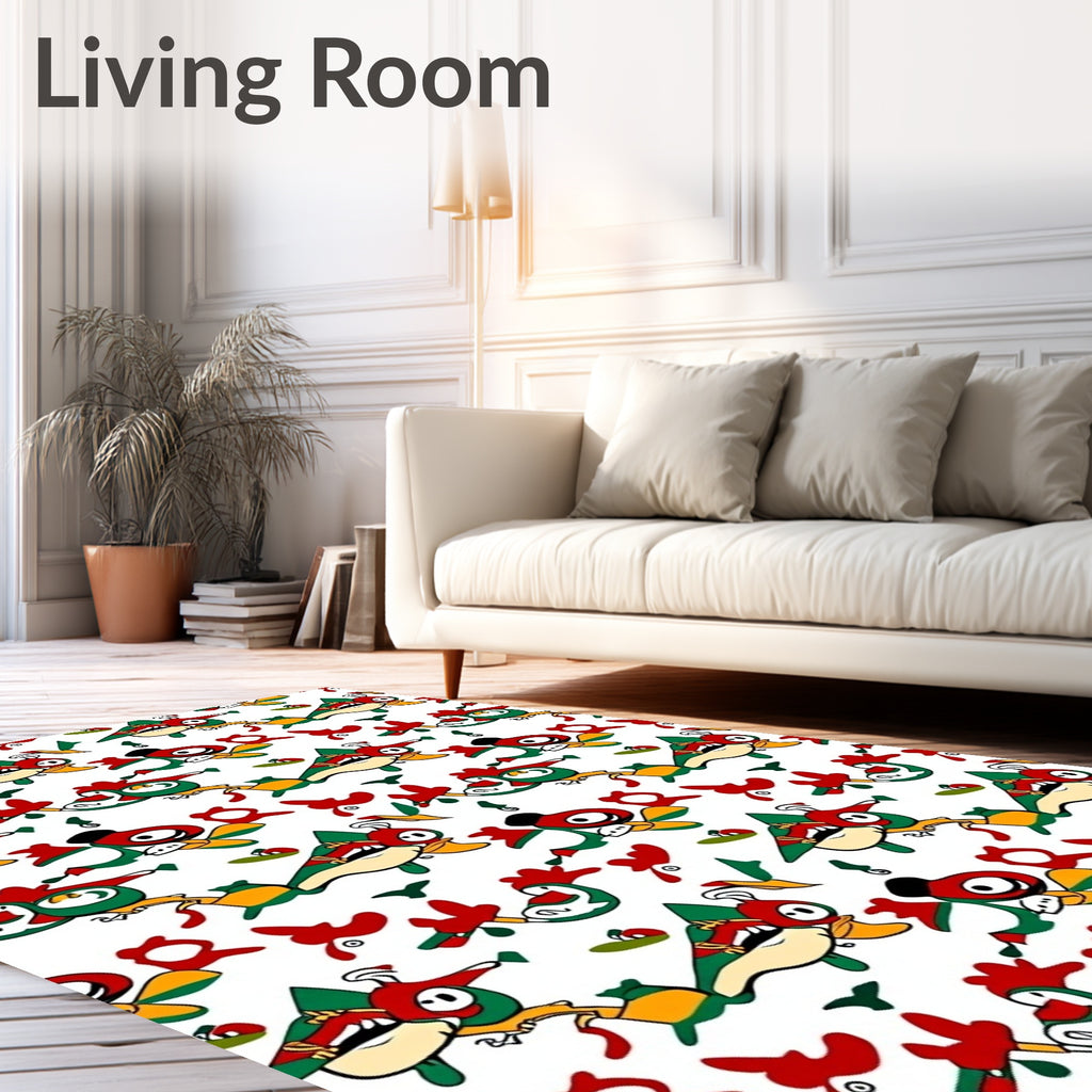 Whimsical Red Green Bird Whimsy Rug