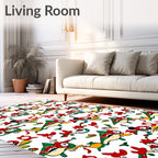 Whimsical Red Green Bird Whimsy Rug