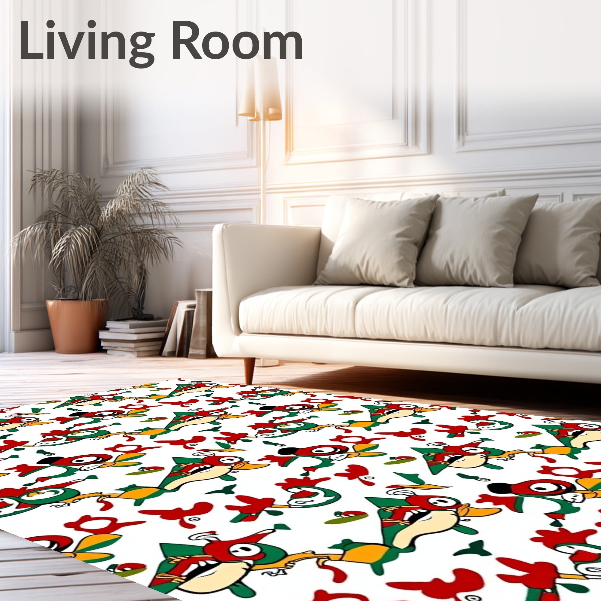 Whimsical Red Green Bird Whimsy Rug