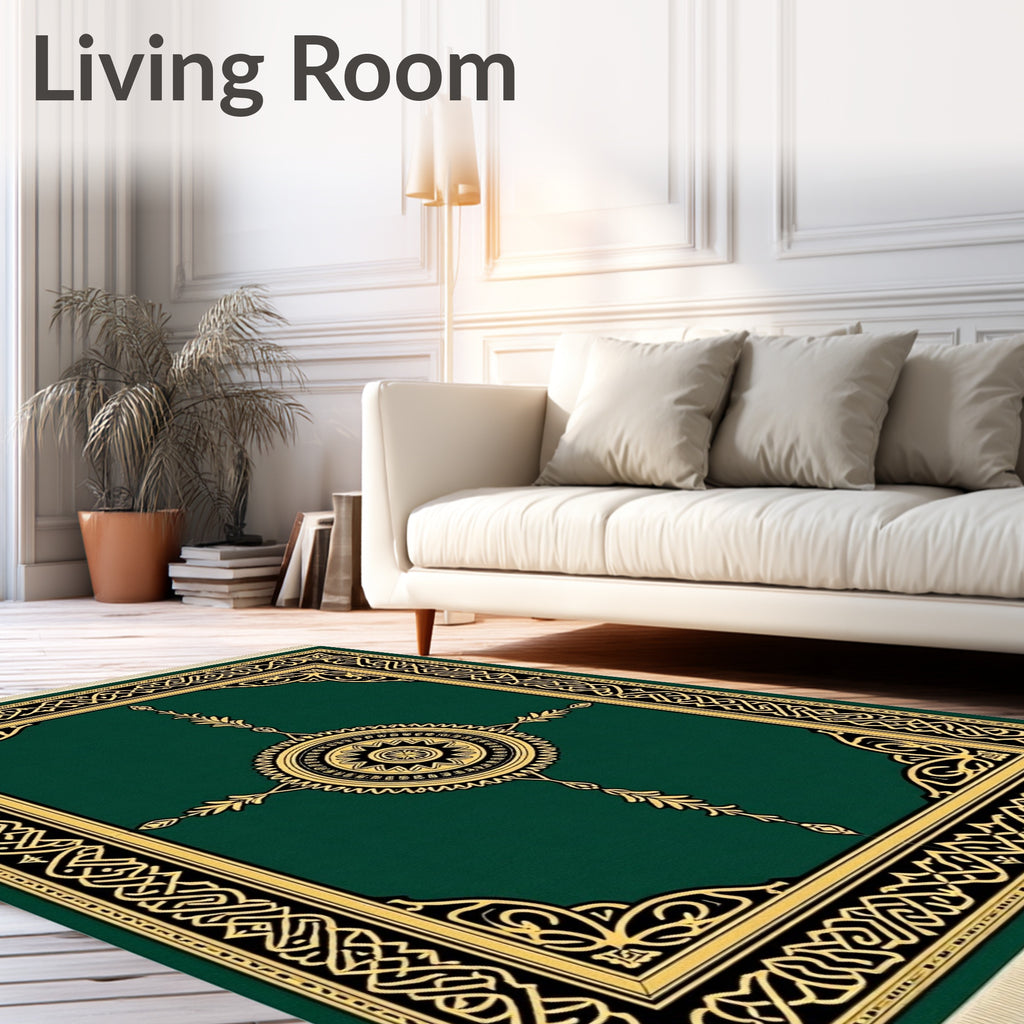 Emerald Green Golden Medallion Border Rug