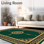 Emerald Green Golden Medallion Border Rug