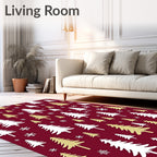 Festive White Gold Pine Trees Rug