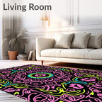 Vibrant Pink Cyan Neon Floral Medallion Rug
