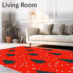 Christmas Trees Snow Red Background Rug