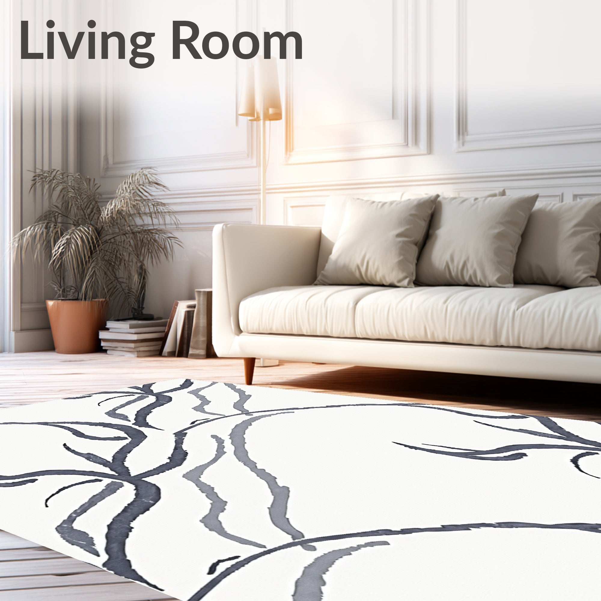 Inky Blue Vine Scroll Rug