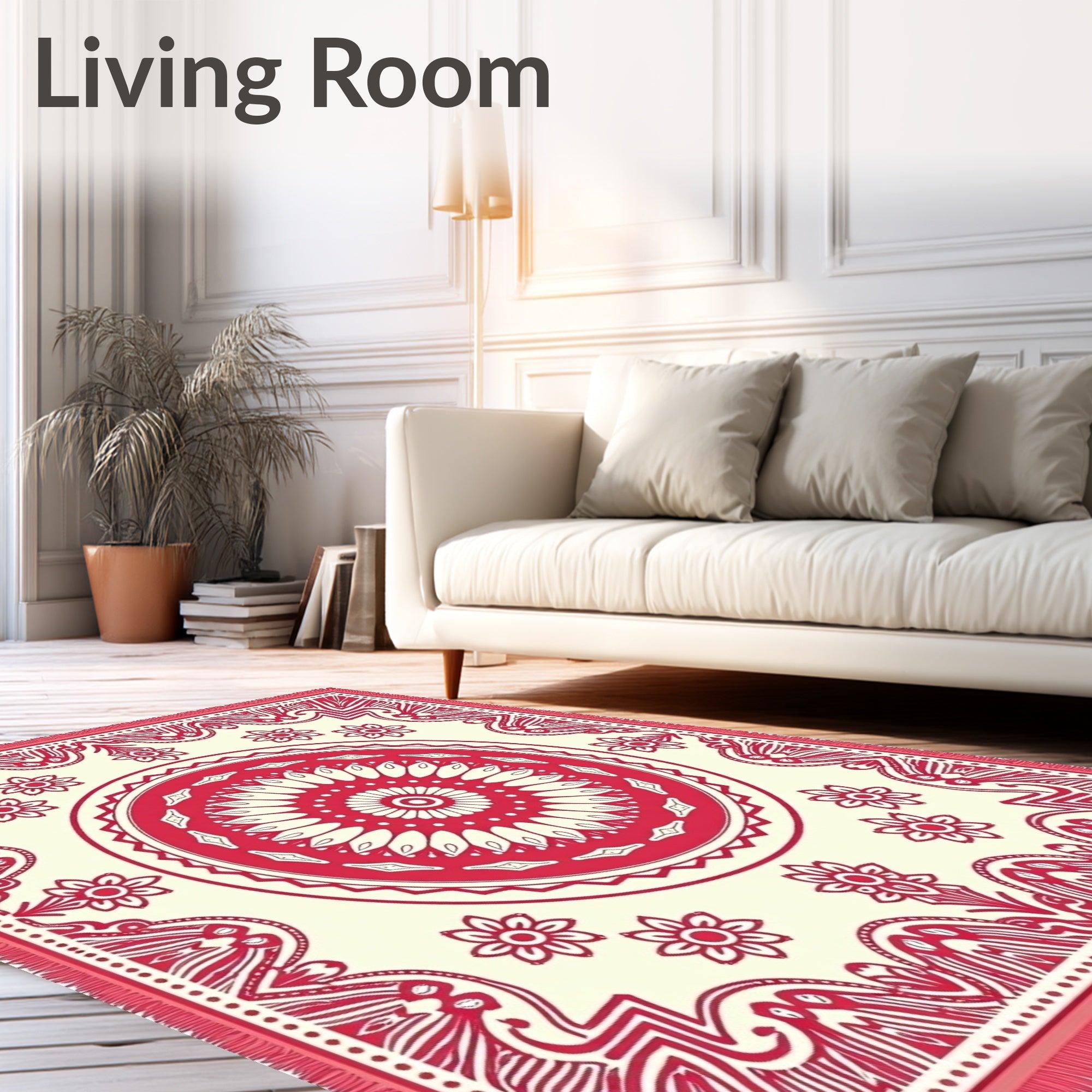 Crimson Blossom Mandala Border Tapestry Rug