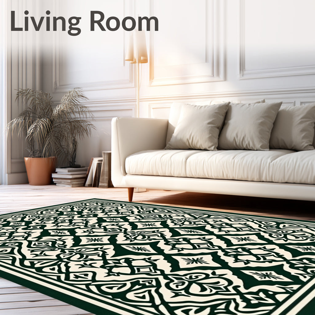 Cream And Forest Green Medallion Rug