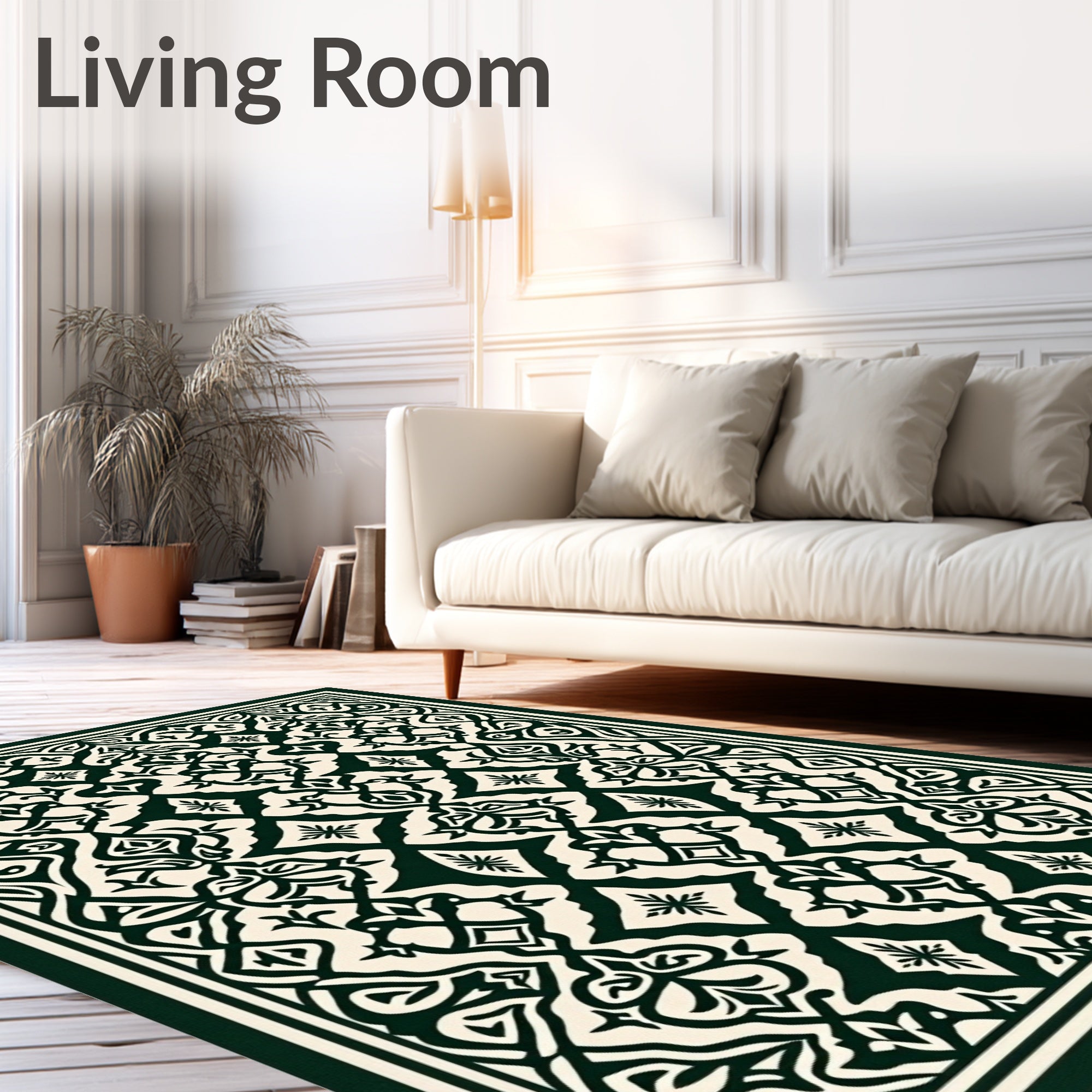 Cream And Forest Green Medallion Rug