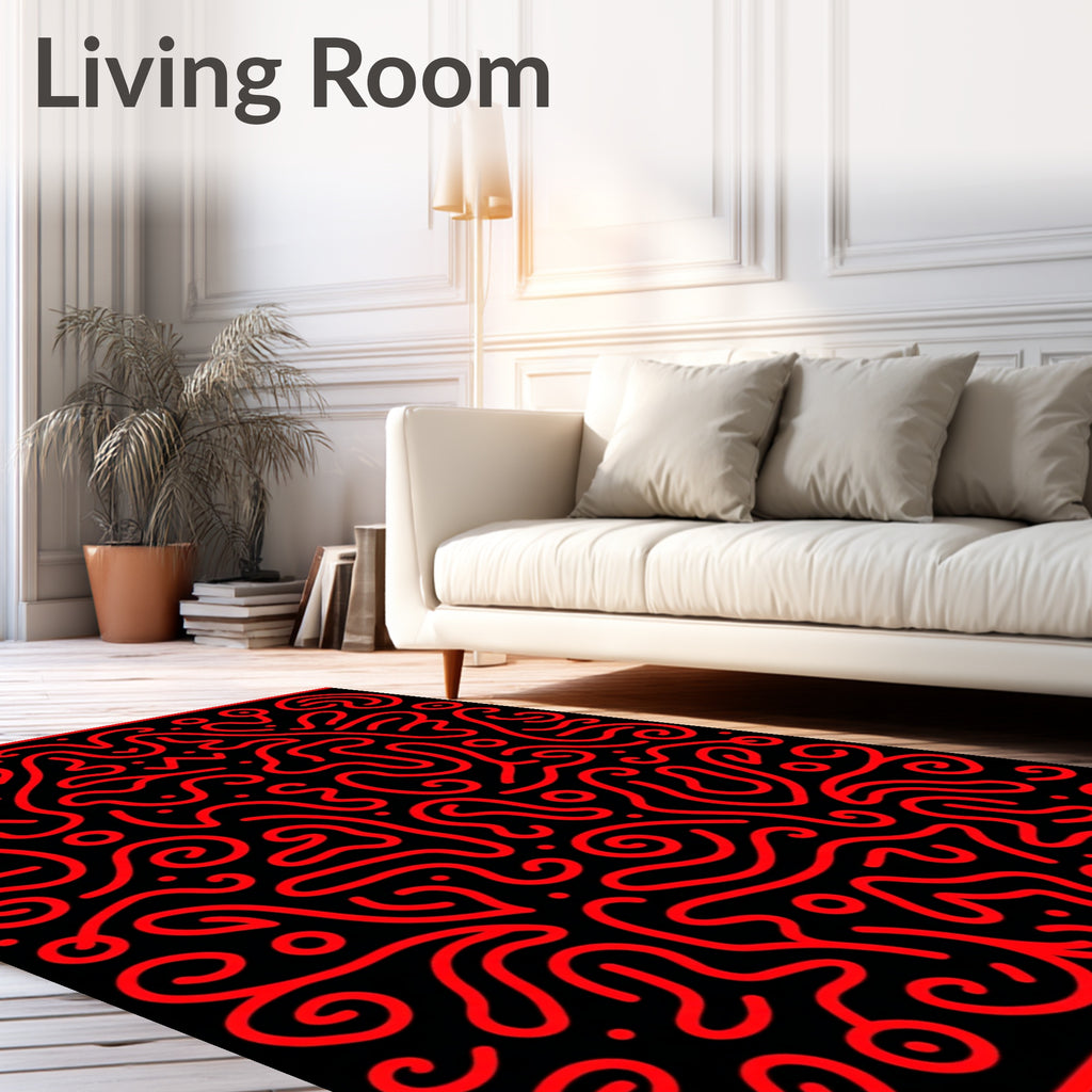 Fiery Red Abstract Swirls Rug