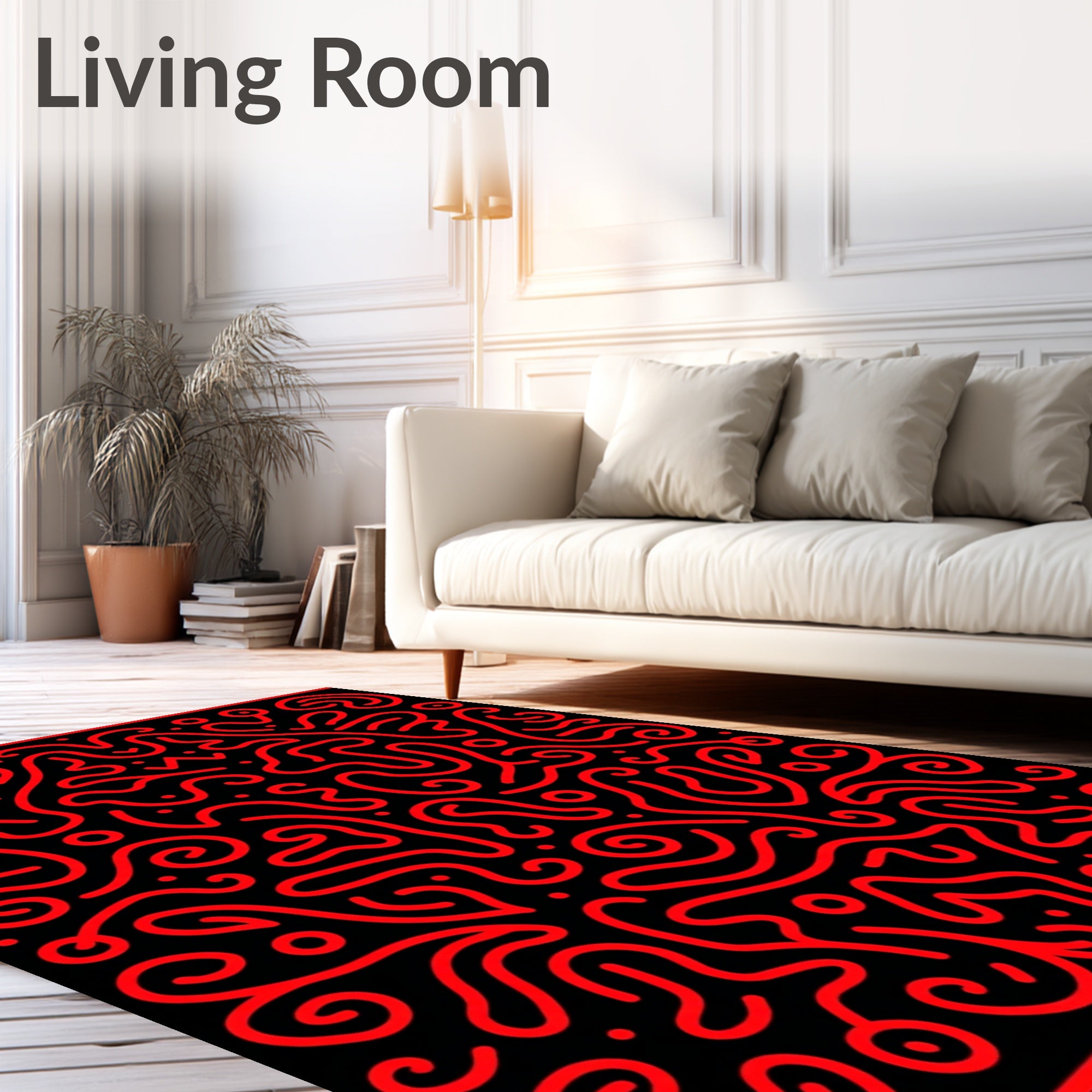 Fiery Red Abstract Swirls Rug