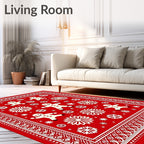 Festive Red Gingerbread Snowflakes Rug