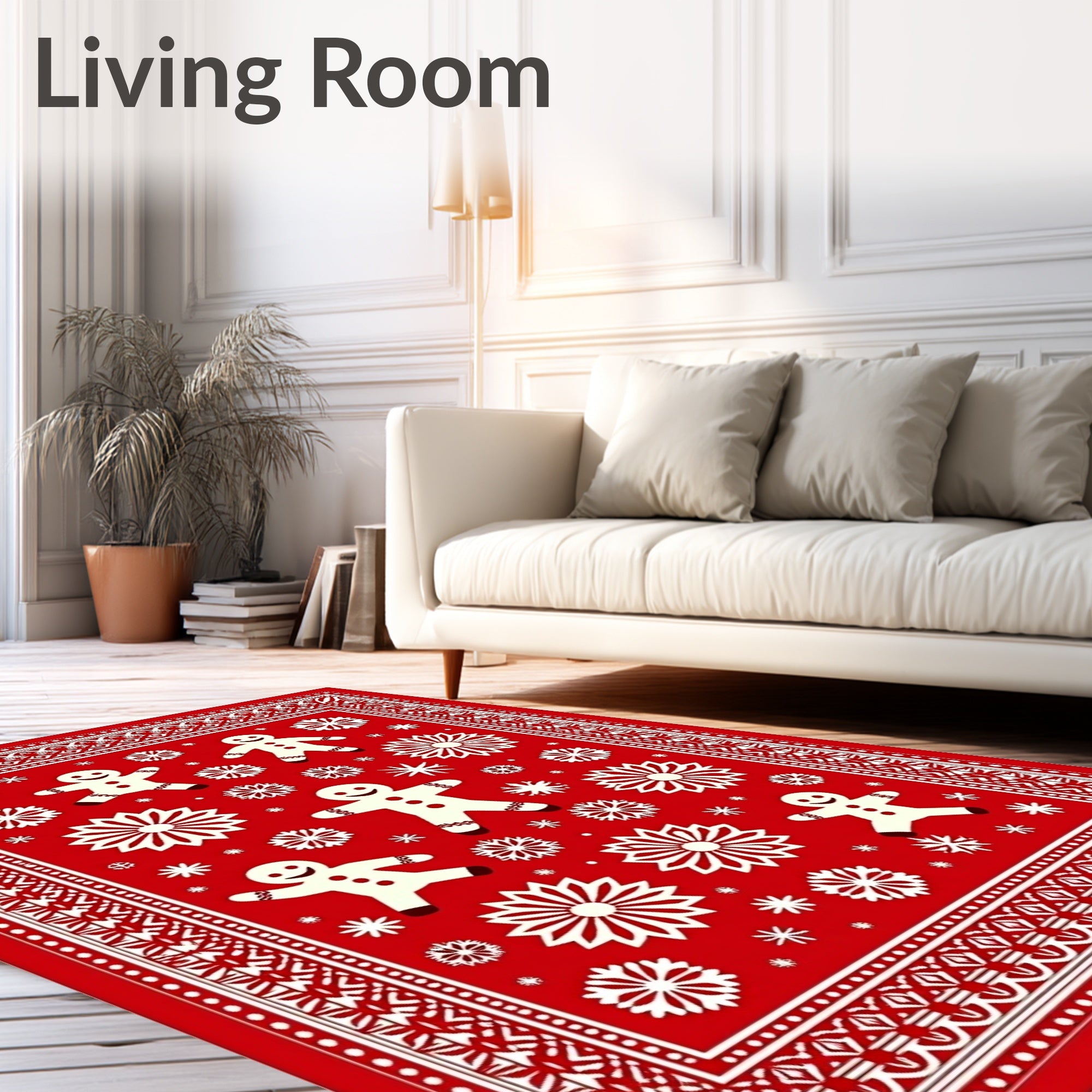 Festive Red Gingerbread Snowflakes Rug