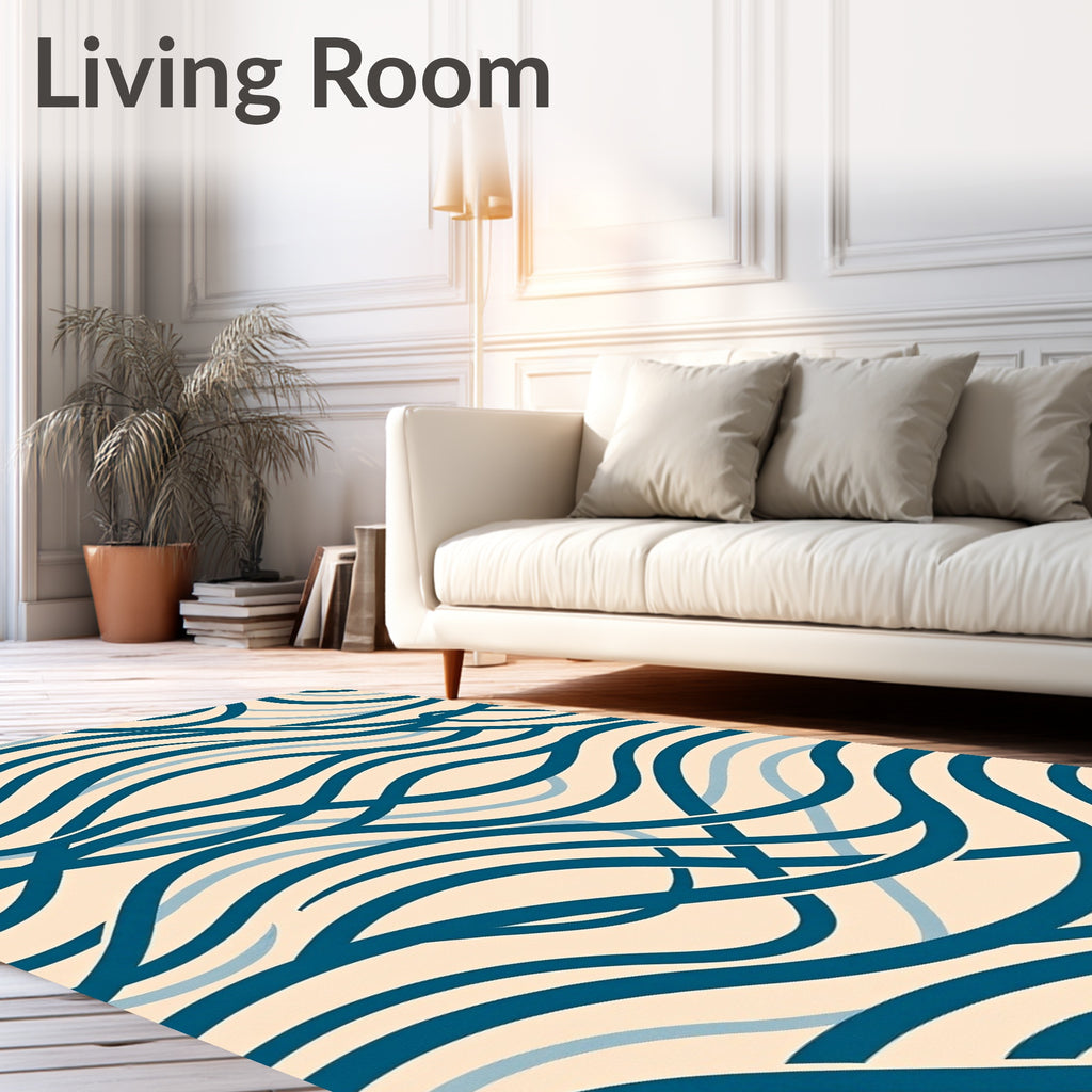 Teal Blue Intertwined Wave Rug