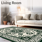 Dark Green Cream Floral Medallion Rug