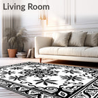 Ornate Black White Starburst Medallion Rug