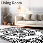 Intricate Black and White Medallion Arabesque Rug