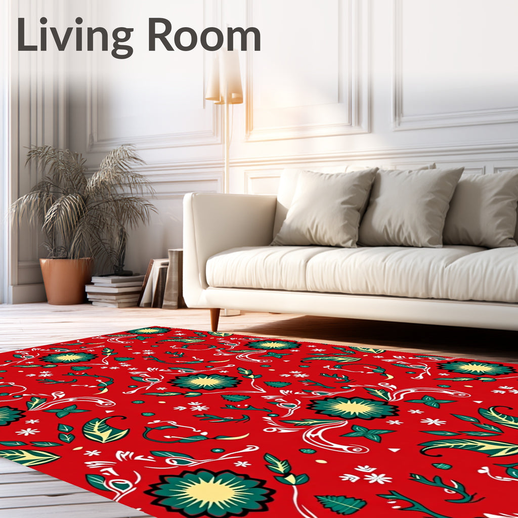 Red Green Golden Floral Medallion Rug