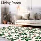Vintage Green Leaf Red Berry Meadow Rug