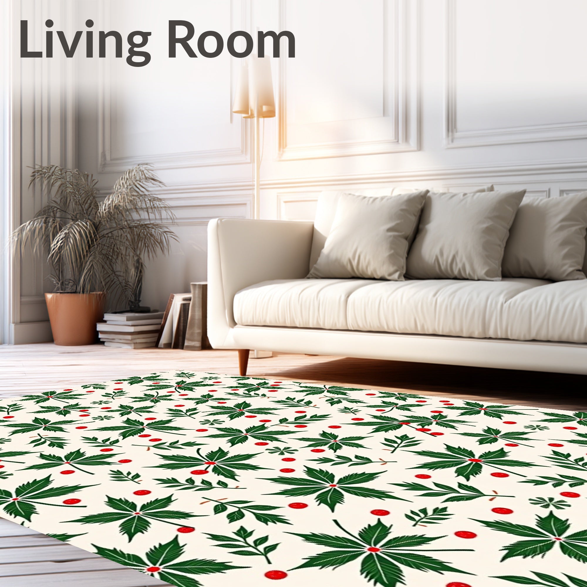 Vintage Green Leaf Red Berry Meadow Rug