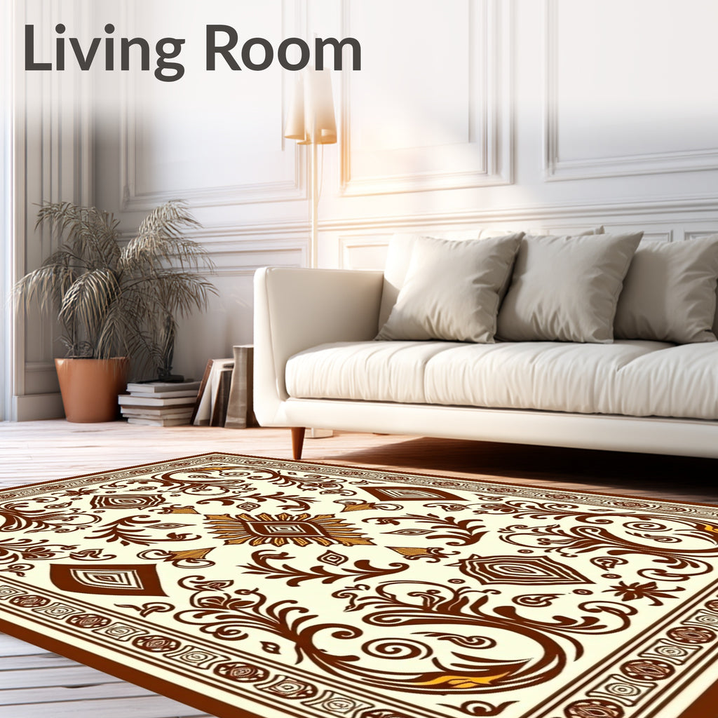 Vintage Brown Floral Medallion Scroll Rug