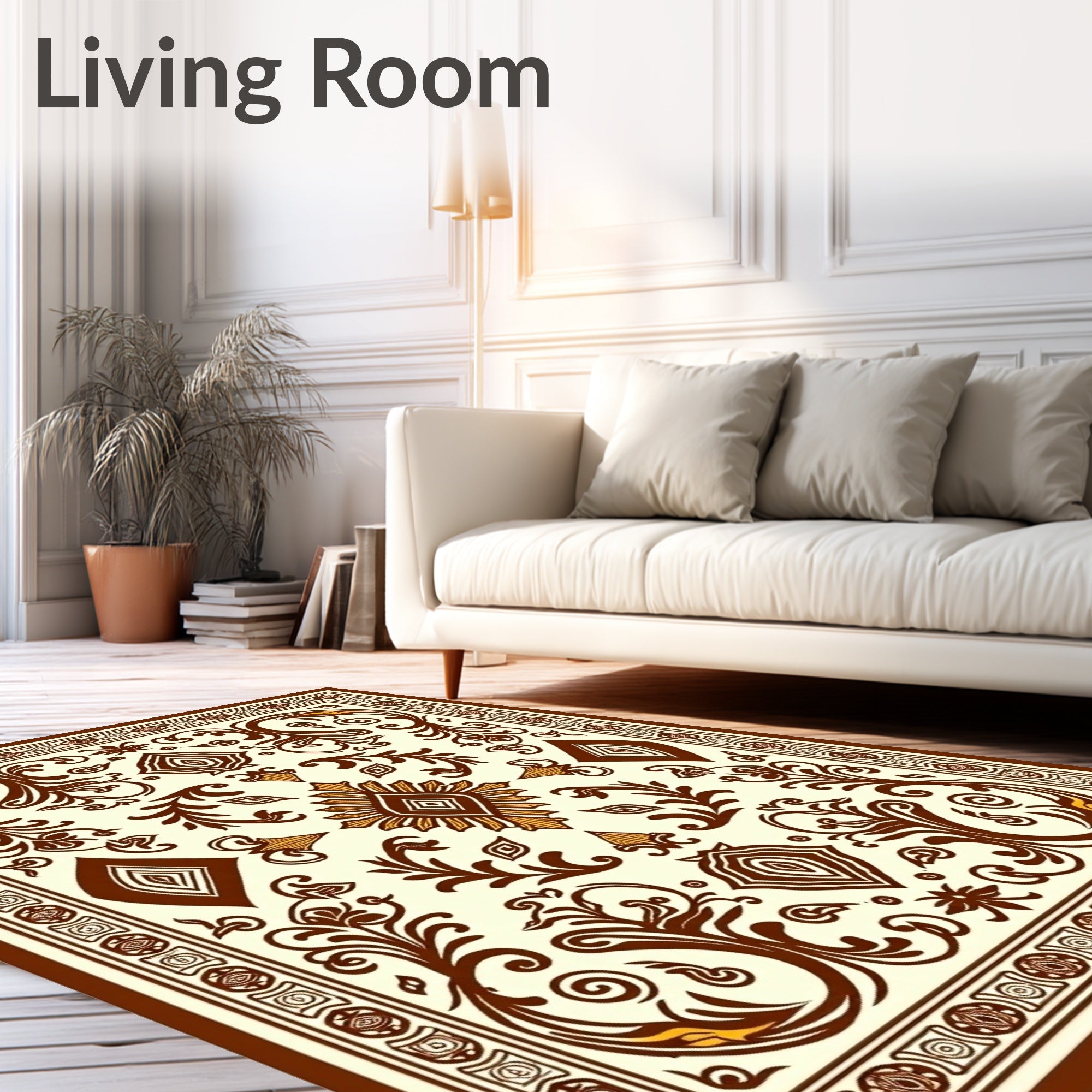 Vintage Brown Floral Medallion Scroll Rug