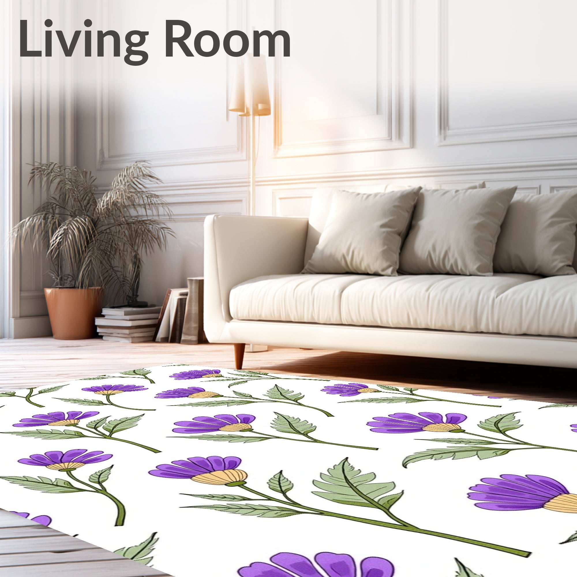Purple Petal Flowers With Green Stems Rug