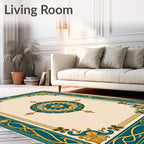 Teal Gold Floral Medallion Border Rug
