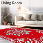 Crimson Sky Blue Floral Medallion Border Rug