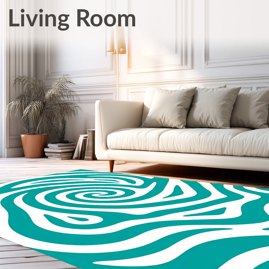 Teal Abstract Swirl White Stripe Rug