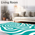 Teal Abstract Swirl White Stripe Rug