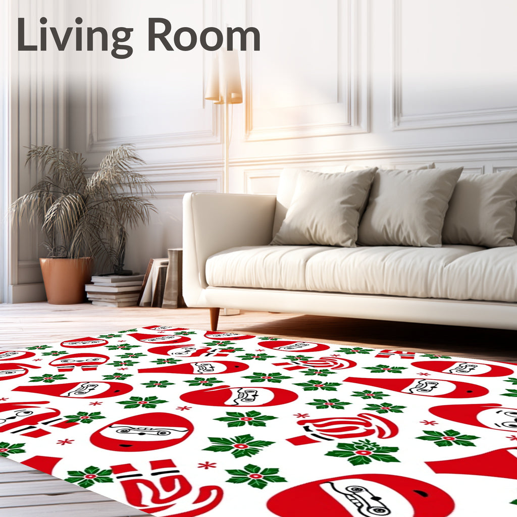 Charming Red Santa Claus Holly Sprigs Rug