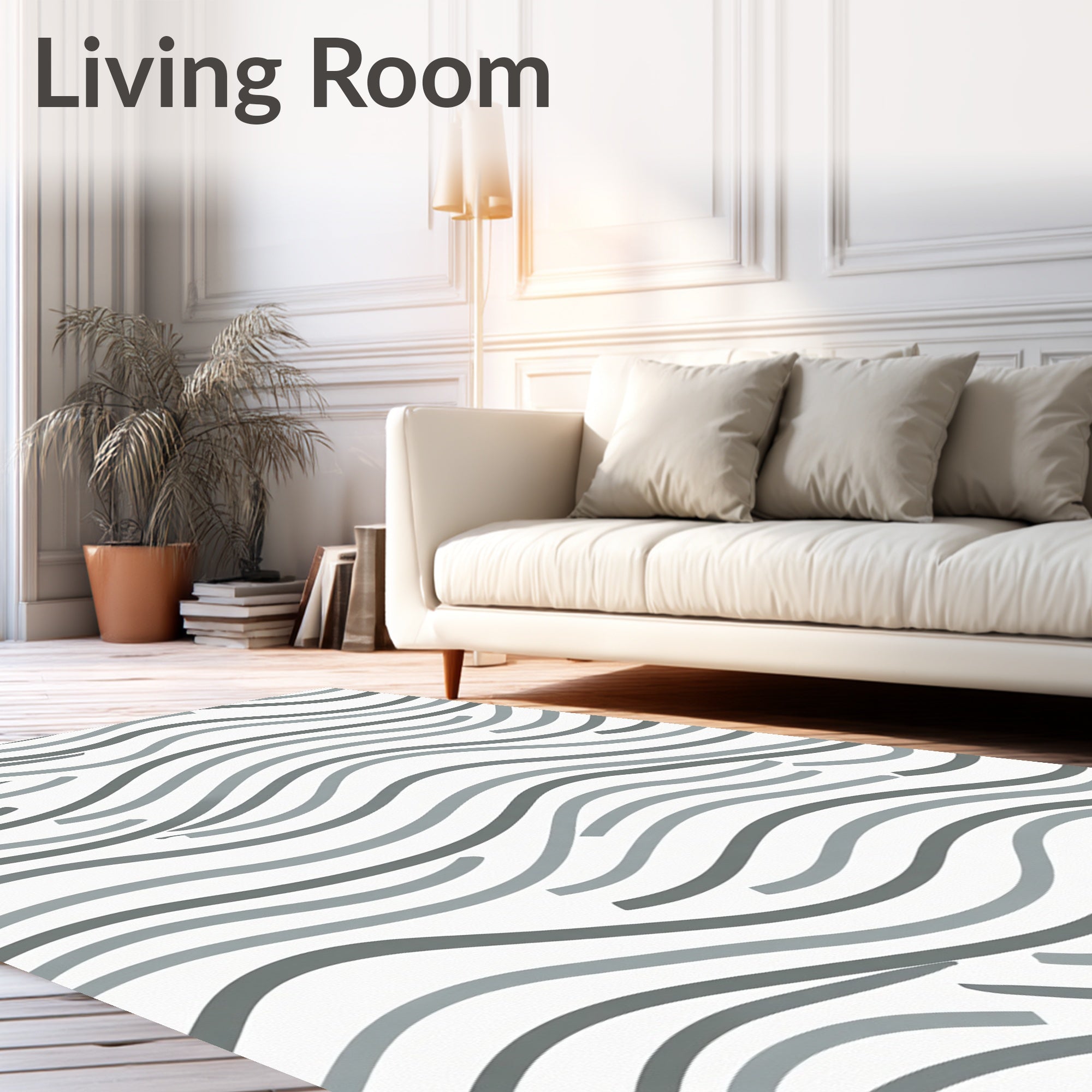Modern Gray Wave Stripe Rug