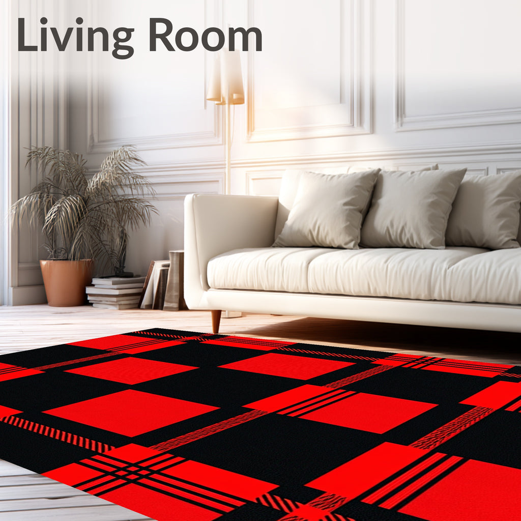Lumberjack Crimson and Black Checkered Textile Rug