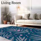 Deep Teal White Feathered Flowers Rug