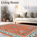 Vibrant Coral Floral Scroll Artwork Rug
